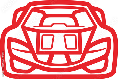 Red Outline Vector Graphic of a Modern Sports Car Front View Minimalist Design.