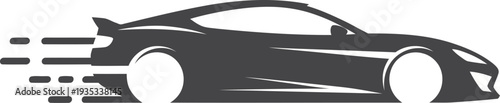Sleek dark grey sports car icon with dynamic speed lines illustrating rapid motion and modern design.
