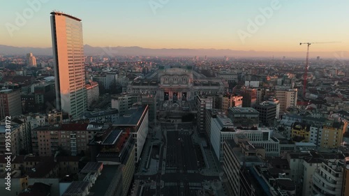Milan Central Station Aerial Sunrise