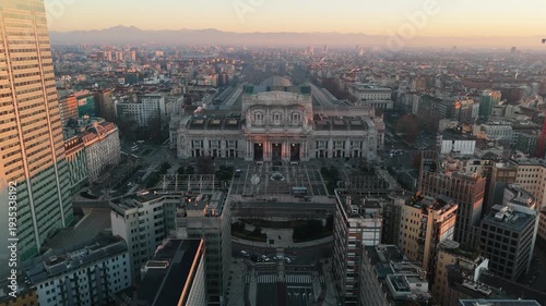 Milan Central Station Aerial Sunset