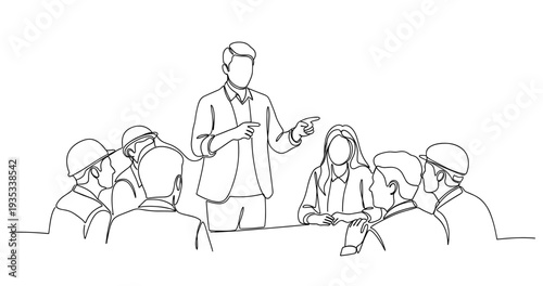 Business meeting with diverse group of professionals collaborating. No editable stroke