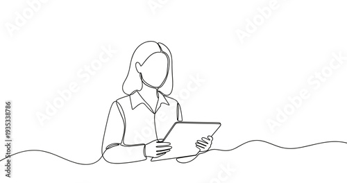 Continuous line drawing of person with tablet. No editable stroke