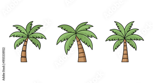 Set of Green Palm Trees for Tropical Vacation and Summer Designs on Isolated White Background
