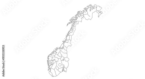 Detailed Outline Map of Norway with Counties on Isolated White Background