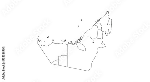 United Arab Emirates Political Map Outline on Isolated White Background