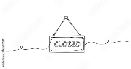 Continuous line art of closed sign hanging on door. None editable stroke