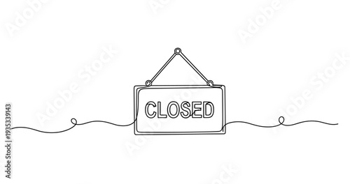 Minimalistic line art of closed sign hanging on white background. None editable stroke