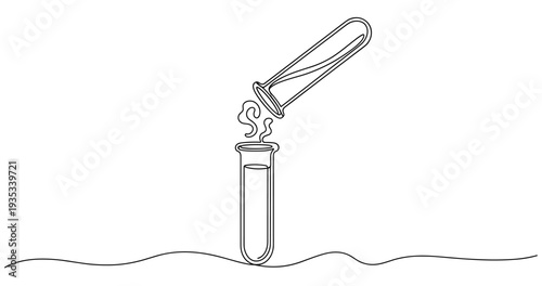 Line drawing of test tubes with vapor in scientific setting. no editable stroke