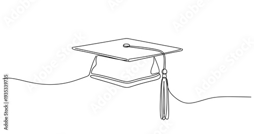 Minimalist graduation cap drawing with tassel line art design. no editable stroke