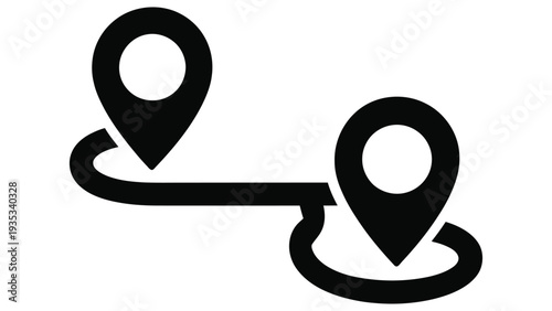 location route navigation concept with map pins connected by path direction gps travel tracking minimal outline vector icon illustration