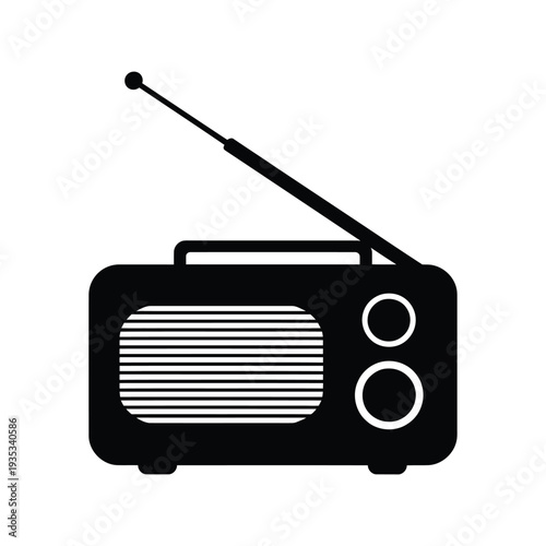 Simple black and white illustration of a vintage transistor radio