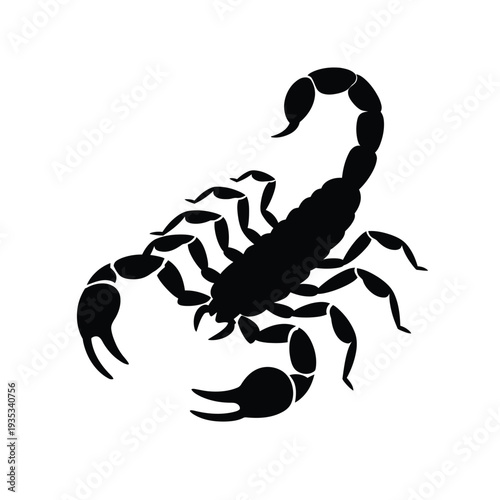 A striking black silhouette of a scorpion with a curled tail