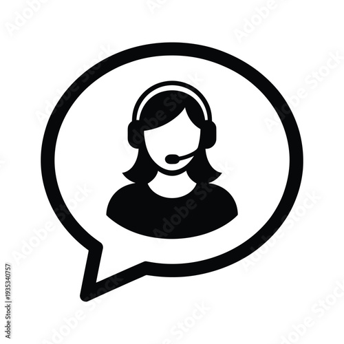 Simple black icon depicting a customer service representative with headset