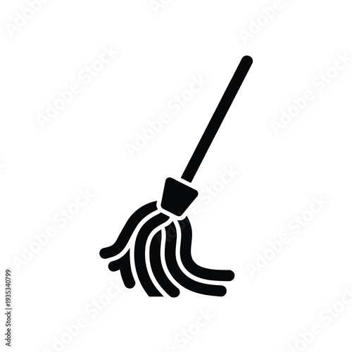A simple black silhouette of a traditional straw cleaning broom