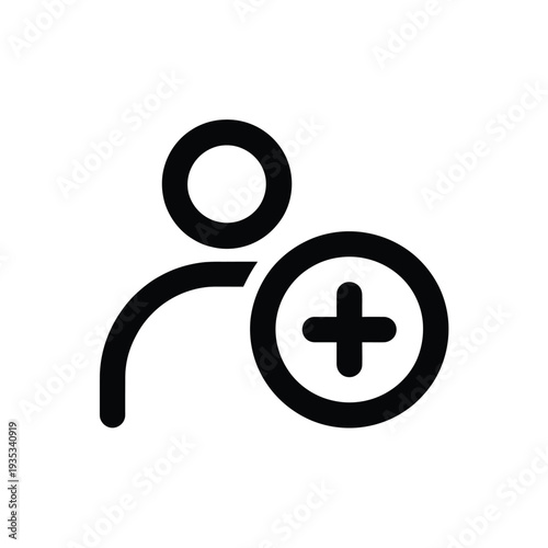 Simple black and white icon depicting a person with a medical cross