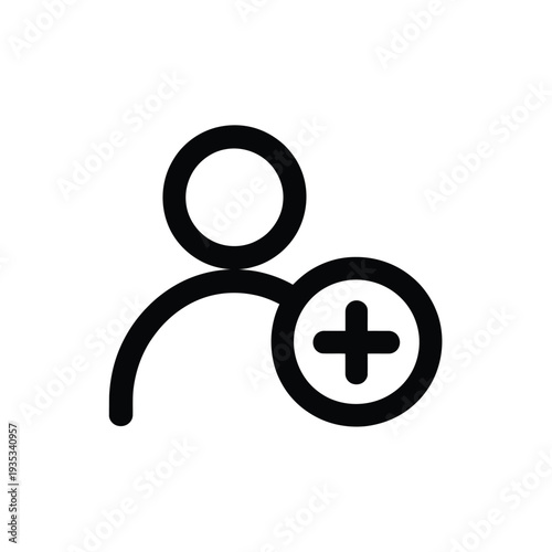 Simple black outline of a person icon with a medical plus sign