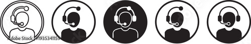 Six black and white customer service with headsets circular support