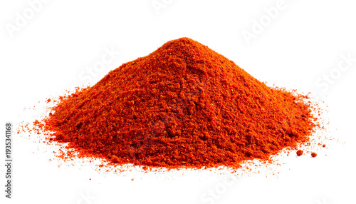 Vibrant red chili powder pile isolated on solid white background1