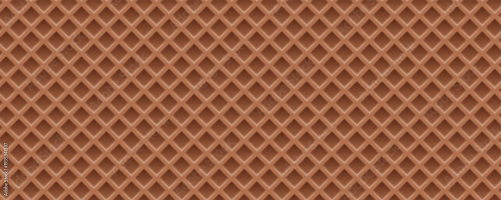 Fototapeta premium Chocolate waffle seamless texture. Brown wafer background, ice cream cone texture