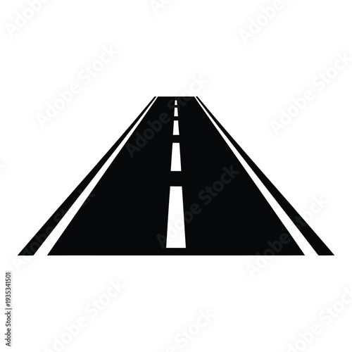 A straight black and white road stretches into the distance