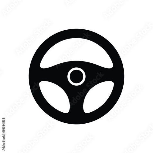 Simple black and white illustration of a circular steering wheel design