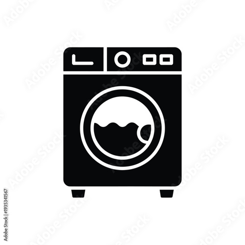 Simple black silhouette of a front loading washing machine appliance