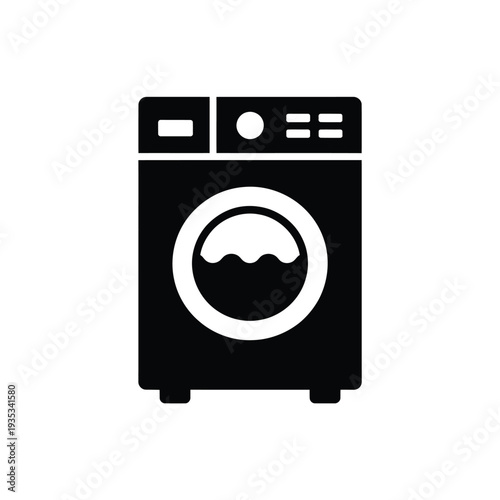 Simple black silhouette of a front loading washing machine appliance