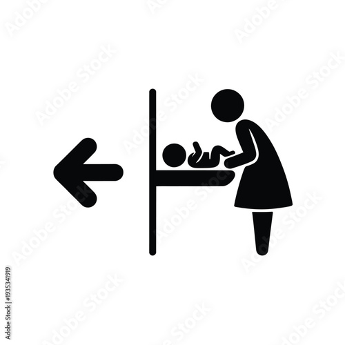 Changing station symbol a woman with baby near an arrow