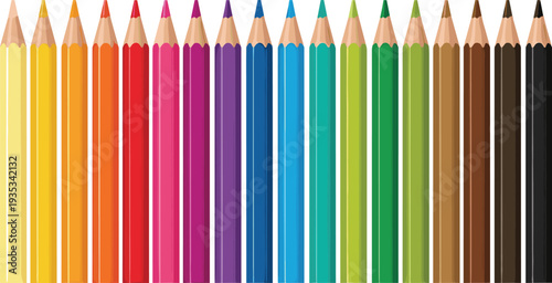 Set of colorful wooden pencils arranged in rainbow order vector illustration