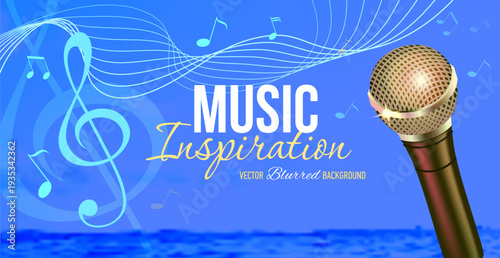 Music Inspiration Banner with Ocean Wave Staff and Musical Symbols