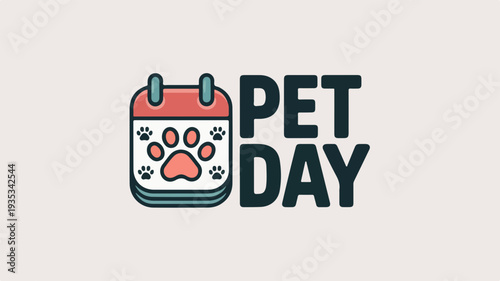 Modern vector logo design featuring a calendar with a paw print on pet day symbolizing animal care and pet love