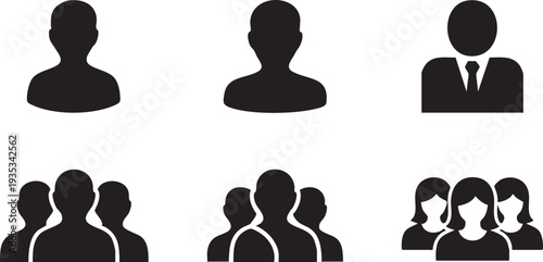 Six black and white of people silhouettes human