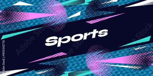 Modern Sport Banner with Abstract Geometric Shapes and Halftone Patterns. Dynamic Sport Background