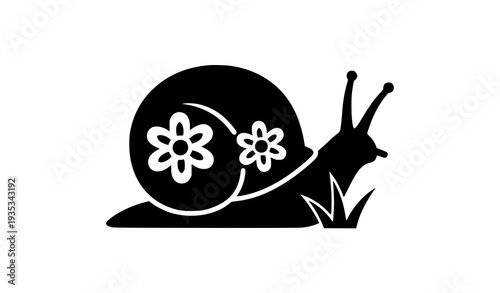 Minimal snail and flower silhouette icon vector