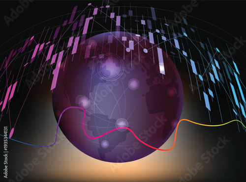 Global network connection. World map point and graph line composition