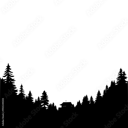Pine Tree Forest Silhouette Landscape - Wilderness Nature Background Vector