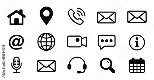 Modern Glyph Web and Contact Icons Vector Illustration for Website and Application Design, Minimal Solid Style for Contact, Support, Navigation and Digital Interface System.