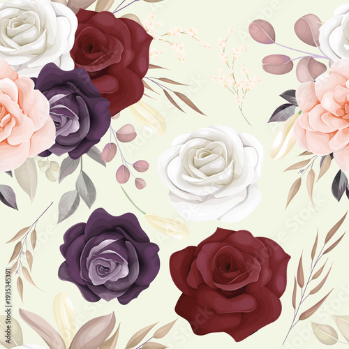 Elegant Seamless Floral Pattern with Roses and Foliage