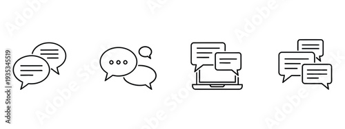 Simple line icons illustrating online communication and messaging