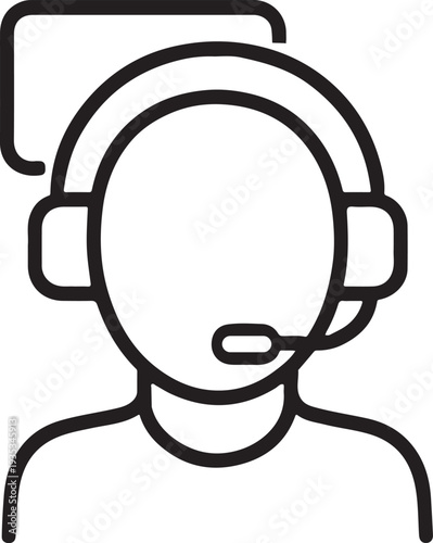 Customer Support Headset Icon – Call Center Service Agent Outline Vector