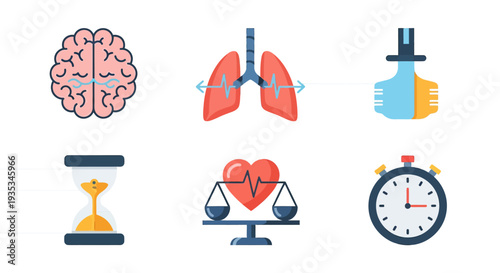 A graphic illustration of various health and wellness symbols on a white background