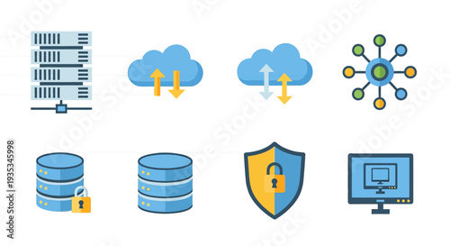 A collection of computer and data storage security icons on a white background