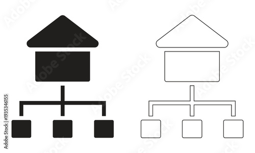 Hierarchical structure icon showing a top level house and multiple sub elements