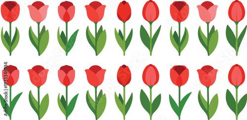 Minimalist hand drawn tulip line art vector set featuring two rows of spring flowers for garden and floral designs.