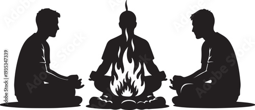 Campfire icon. Outdoor fire with wooden logs symbol. Camping and hiking concept. Bonfire pictogram for adventure, wilderness trips, campsite activities and outdoor travel.