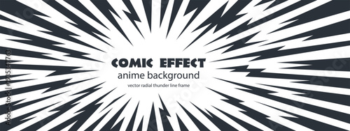 Manga thunder background sets anime comic line rays in a radial burst with a clean frame. Manga thunder bg vector works as lightning overlay for scenes, electric power effect, or abstract art design.