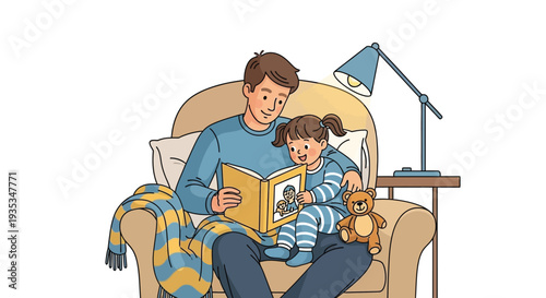 Vector illustration of a man reading a book to a child