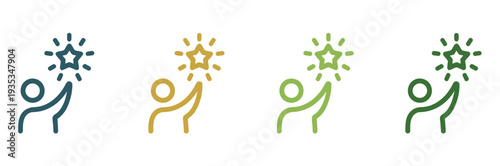 People Reaching Dream Star Icon Set, People Achieving Goals Holding Star Vector for Business, Competition, Awards, Success and Achievement Illustration for Web and App Design.