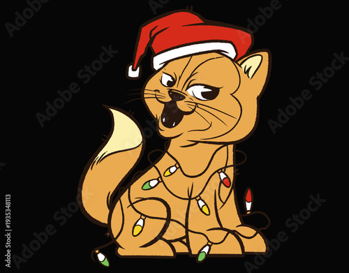 Christmas Cat Animal Funny Design - printable editable vector art file.