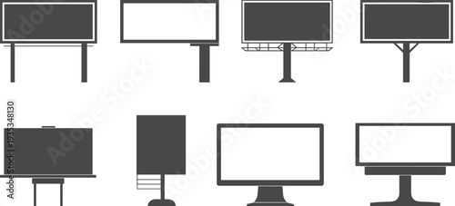 Billboard advertising board silhouettes set outdoor marketing display signs roadside billboard structures vector icons isolated collection